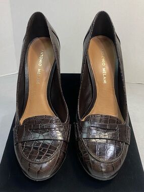 Antonio Melani Croc Embossed Leather Loafer Pumps Brown 7M Brazil